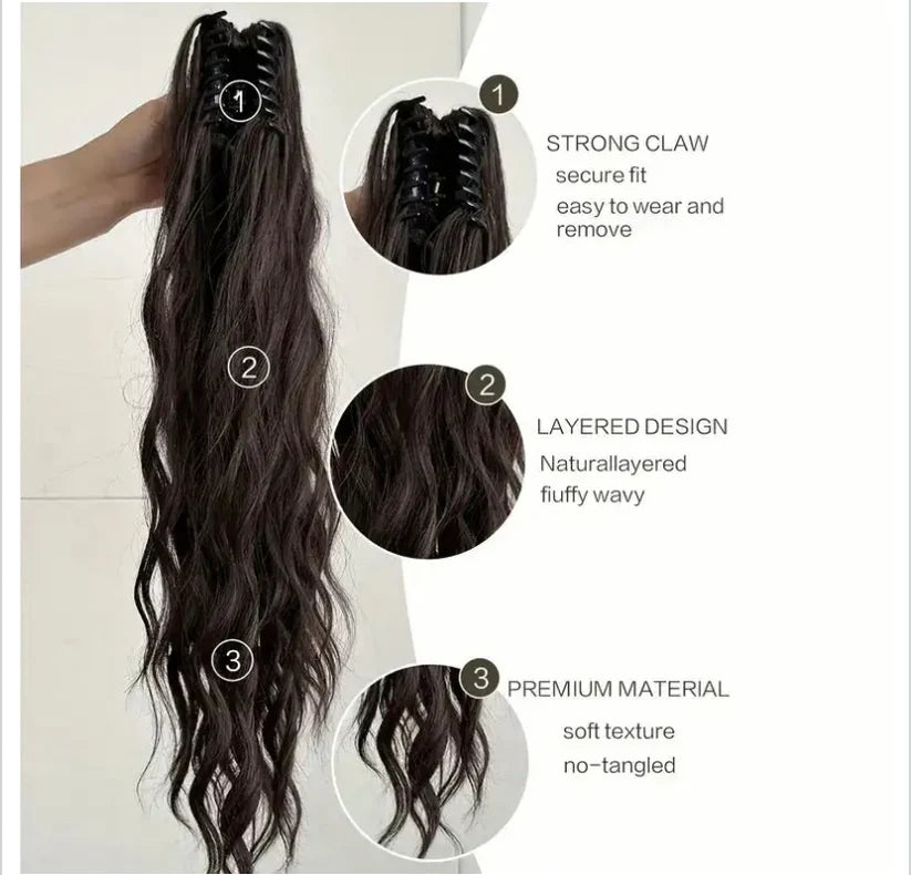 Claw Ponytail Extension 60.96 Cm Water Wave Big Wavy Curly Clip