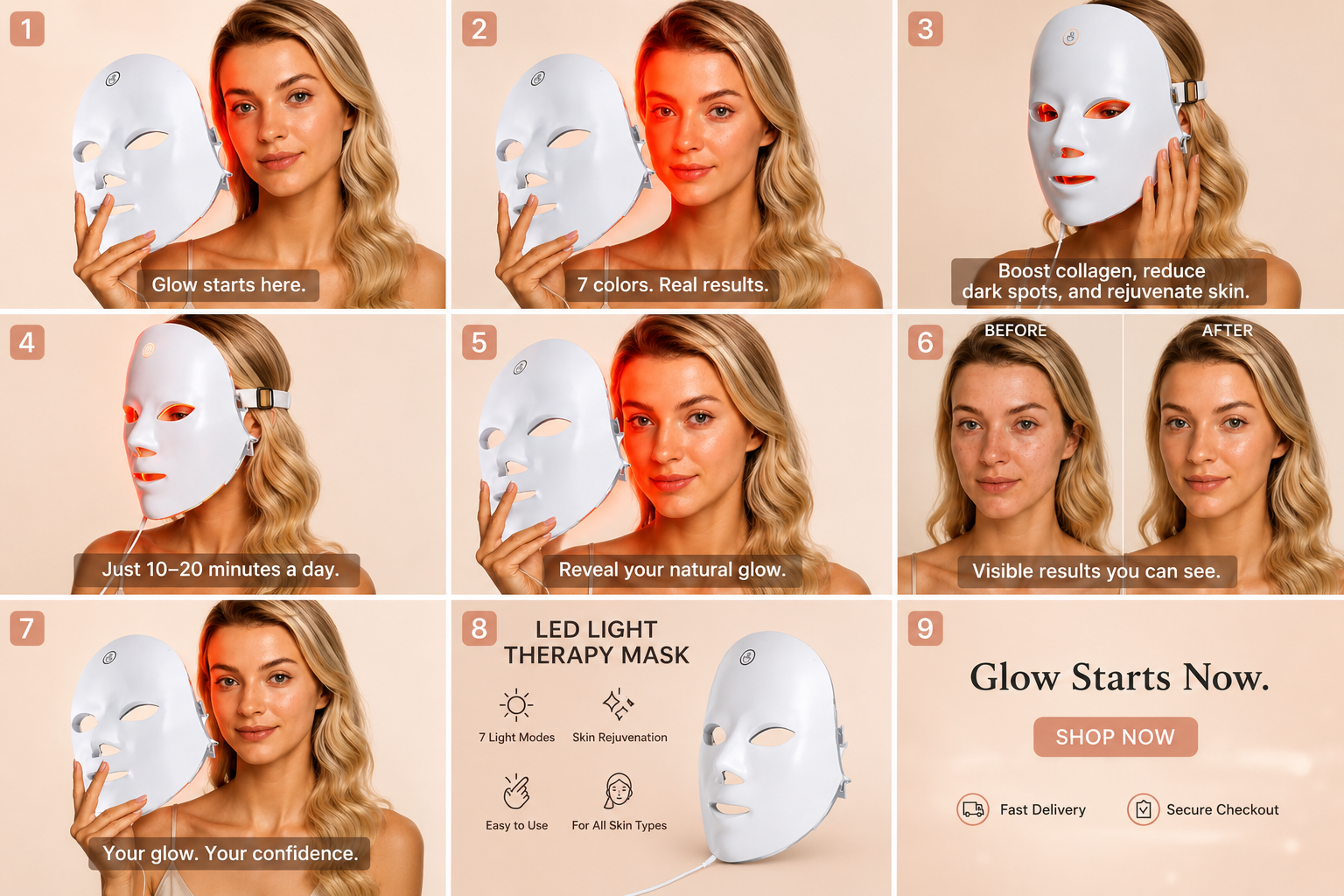 7-Color LED Face Mask – At-Home Glow & Skincare Device